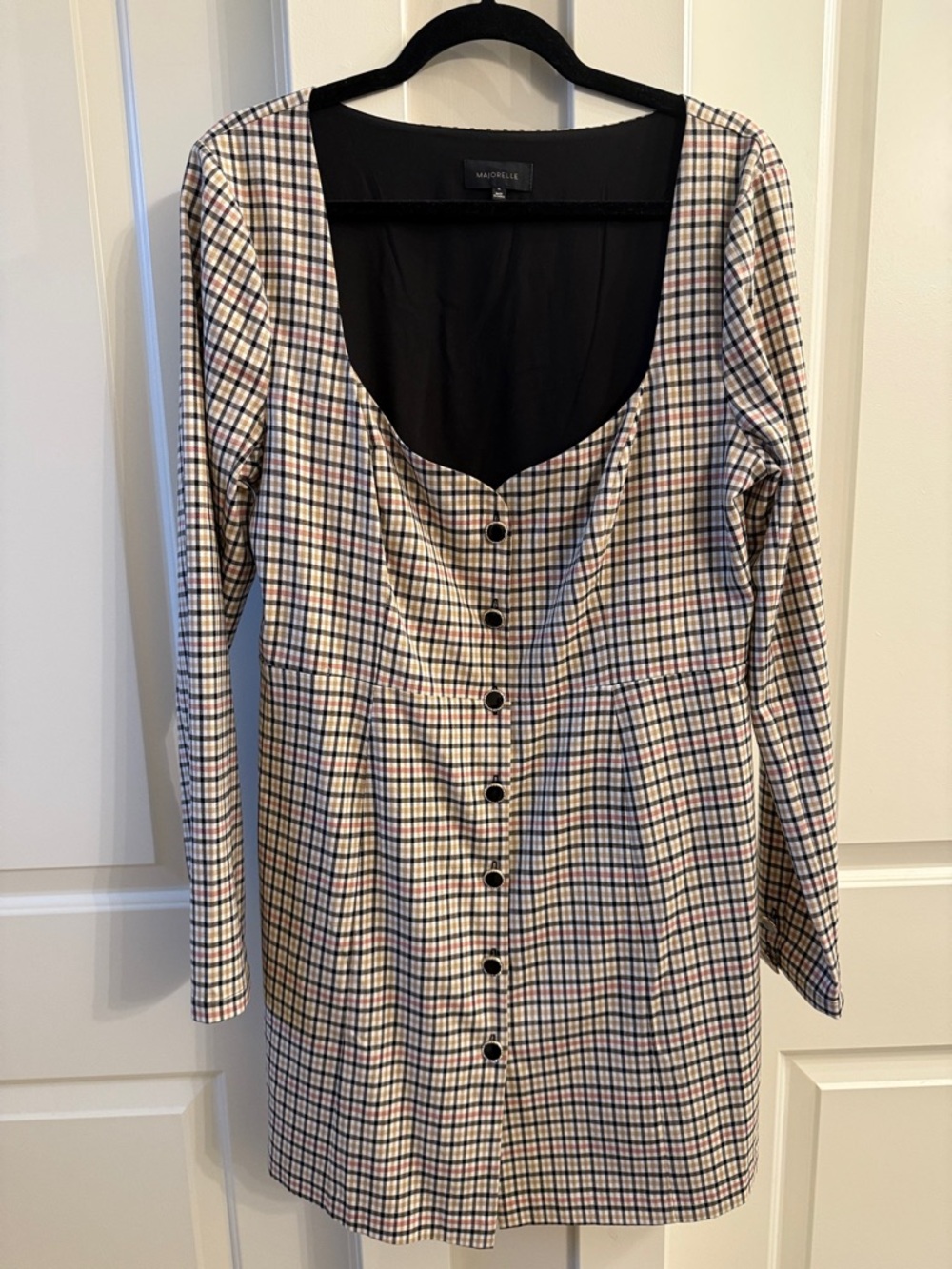 MAJORELLE Plaid Mini Dress in Cream, Black, Pink